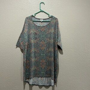 Women's LULAROE Turquoise Short‎ Sleeve Tunic Top Size XL Multi Color Summer